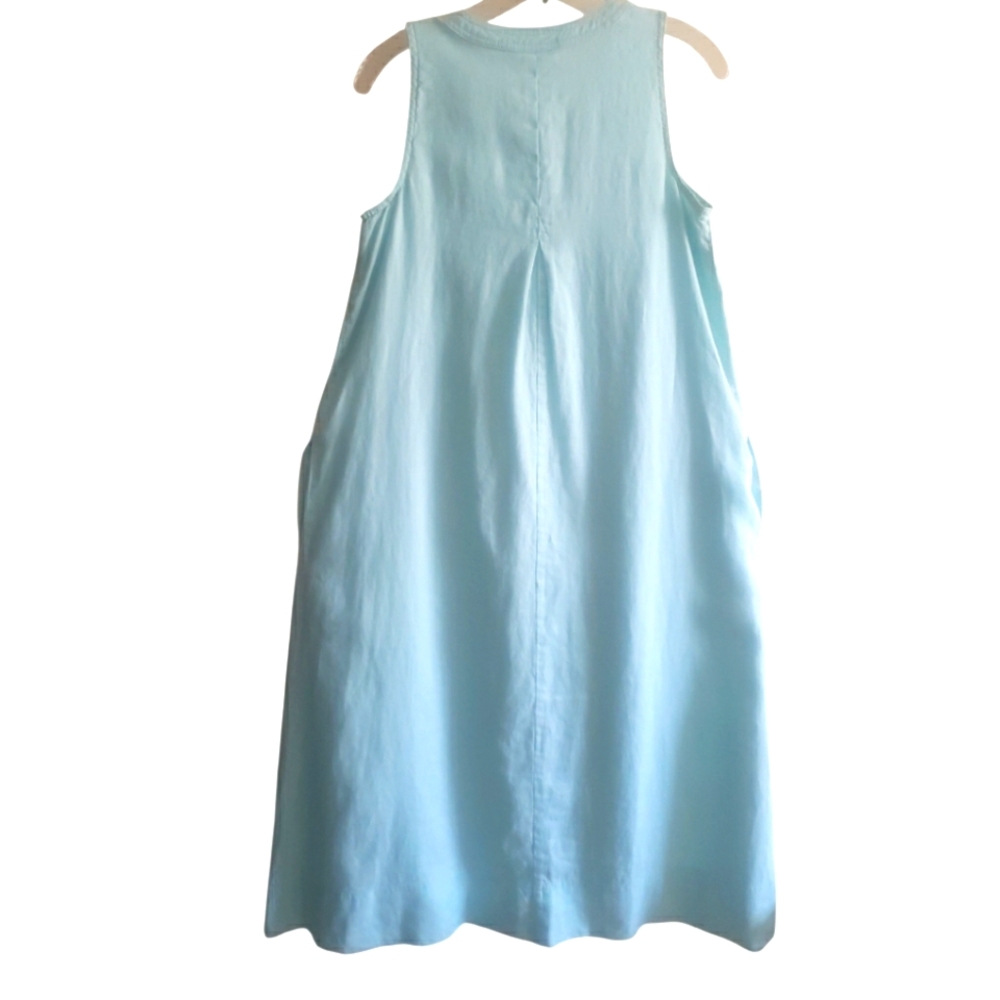 J.jill Love Linen 100% Linen Sleeveless Midi Shift Dress Light Pastel Blue VNeck - Picture 13 of 17